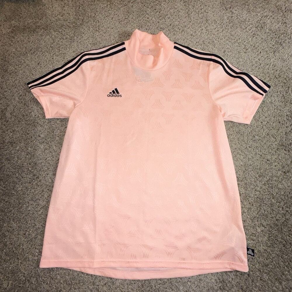 Adidas Mens Climalite Mock Neck Jersey Pink Black 3-Stripes Size XL